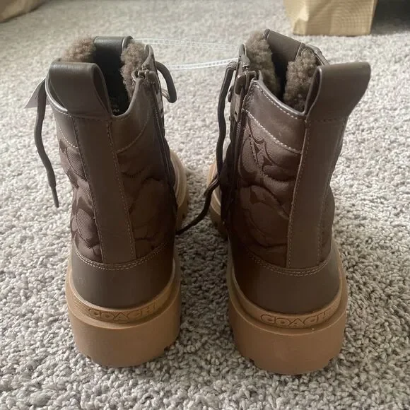 Coach Citysole Leather Lace Up Boots With Shearling Men's Size 7.5 Polyester New